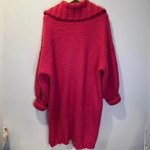 Anthropologie Brushed Cardigan Knit Sweater Coat Large Neon Pink - Picture 9 of 9